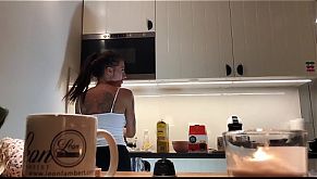 Perfect Pokies on the Kitchen Cam, Braless Sylvia and her Amazing Nipples