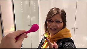 I control her pussy in public with a lovense lush - she moans and is embarassed