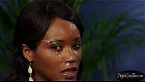Busty ebony newbie facialized during debut