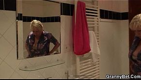 Blonde old granny is doggystyle fucked