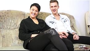 ShootOurSelf Petite shor hair babe wrecked by skinny dude on the sofa