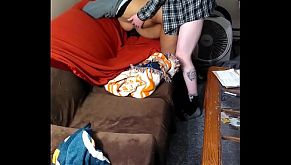 White guy has a quickie with black chick while her boyfriend waits outside