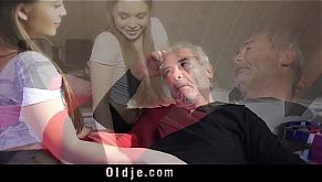 Young Russian Girl Suck The Bone of an Old Grandpa