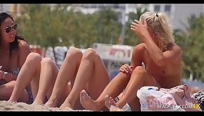 Group of Sexy Topless Girls on Beach